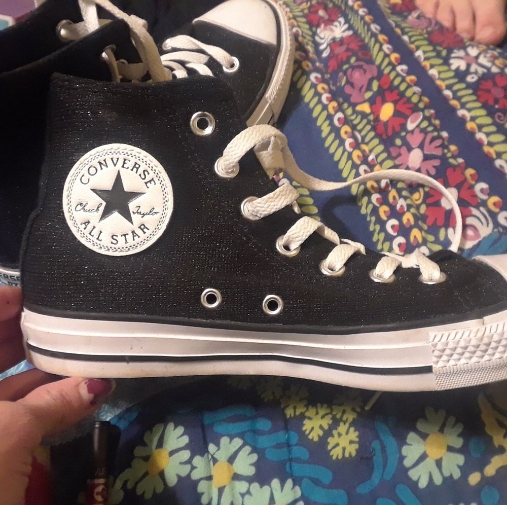 Converse high top black glitter skate shoes sz7